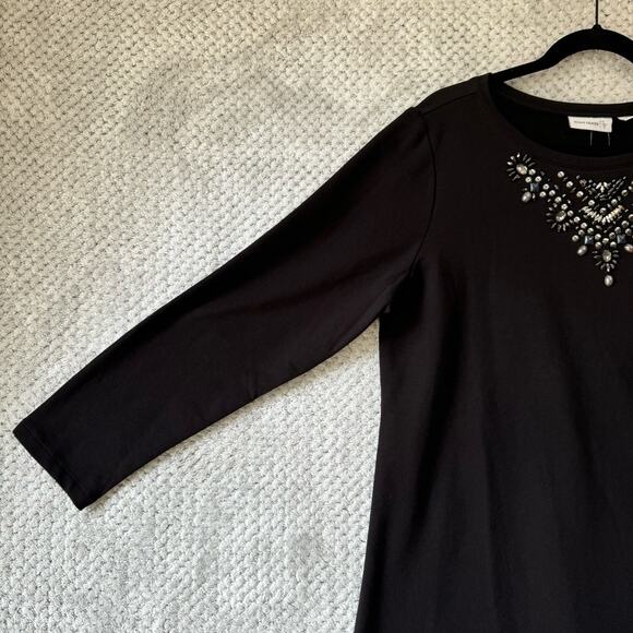 Susan Graver Top Women M Black Gray Embellished Boat Neck Long Sleeves NEW - Picture 5 of 10
